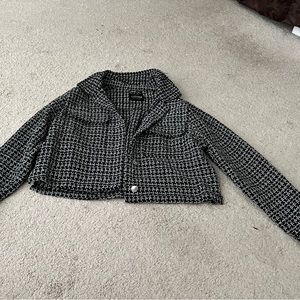 Brand is stoosh, size s, cropped blazer, black with front pockets